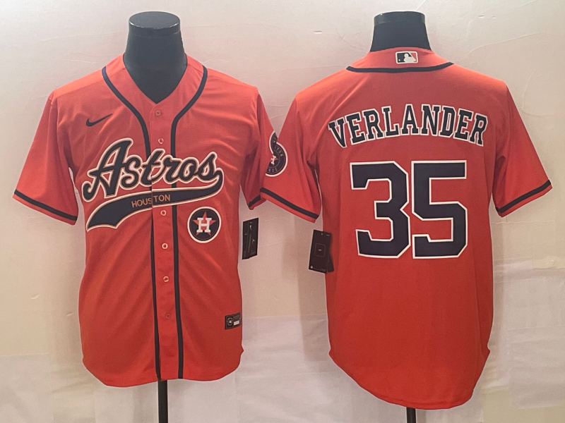 Men's Houston Astros #35 Justin Verlander Orange With Patch Cool Base Stitched Baseball Jersey Men's Houston Astros #35 Justin Verlander Orange With Patch Cool Base Stitched Baseball Jersey